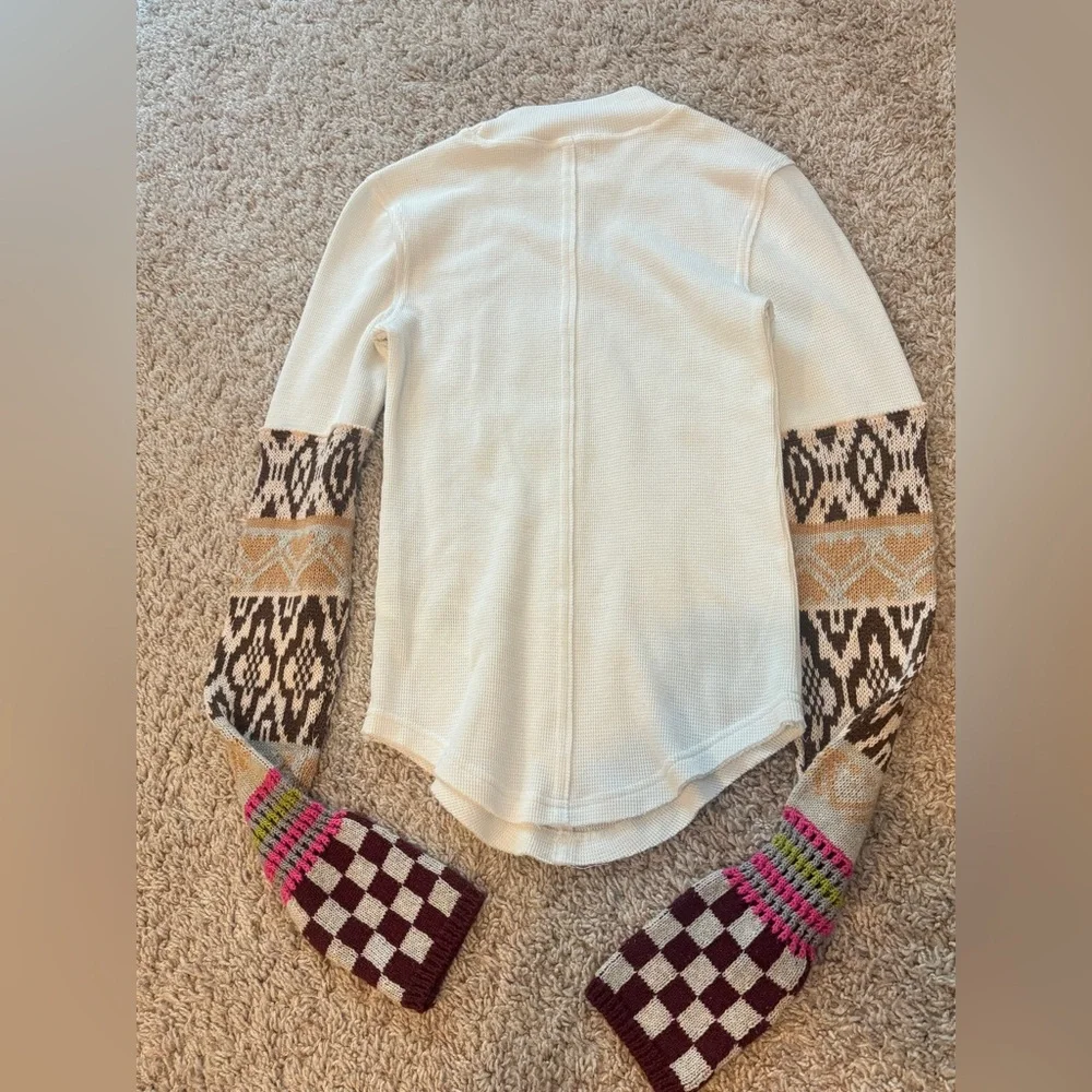 Free People Gorgeous Cuff Top in Ivory Combo Size XS - Picture 4 of 12